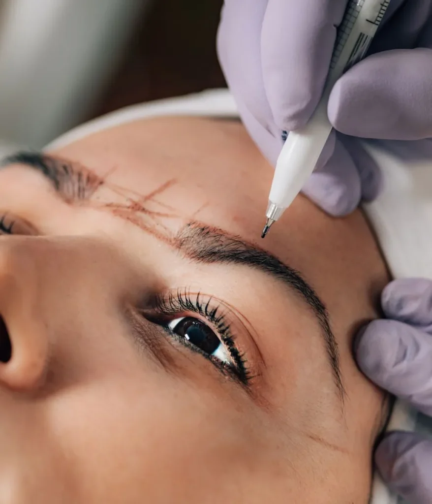Microblading için kaşa kıl çizimi yapılırken